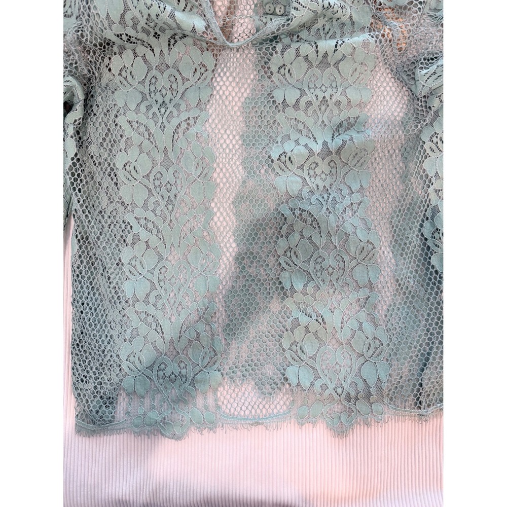 BKE Boutique Sage Green Sheer Lace Mock Neck Long Sleeve Top Size M BTQM4731 - Picture 6 of 8